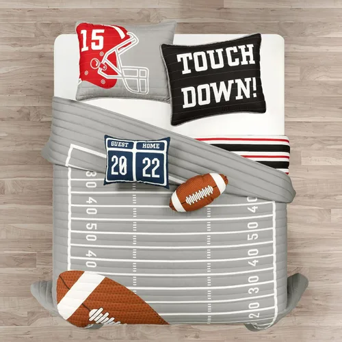 Miniatura 14 de Lush Decor Edredón reversible de fútbol americano tamaño individual de 4 piezas en negro y azul marino - Juego de ropa de cama para niños pequeños
