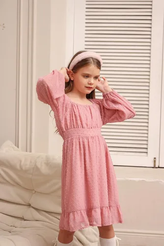 Miniatura 6 de GRACE KARIN Vestido escalonado con volantes para niñas, vestido acampanado de manga larga con lunares suizos, 6-12 años