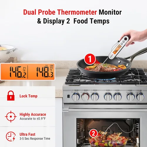Miniatura 3 de Termómetro digital de carne ThermoPro TP610 para cocinar, termómetro de alimentos recargable de lectura instantánea con pantalla LCD giratoria