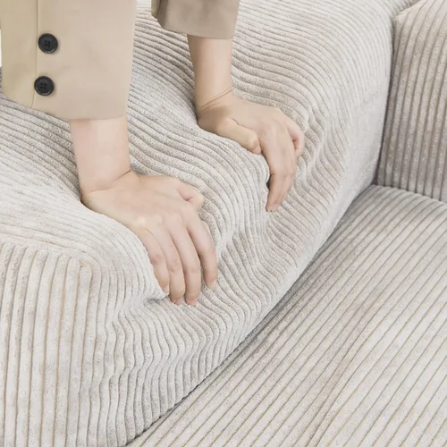Miniatura 9 de WJShome Cloud Couch Sofá Seccional Modular, Sofá en Forma de L de 102 pulgadas con Otomana, Sofá de Pana Beige de 3 Asientos, Sofá Seccional