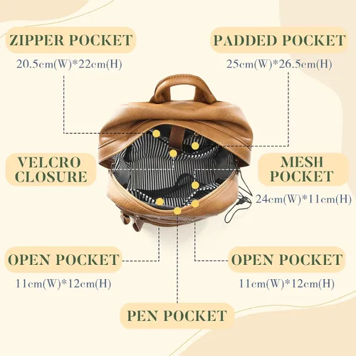 Miniatura 4 de miss fong Bolsa de pañales pequeña para viaje, de cuero, mochila para pañales de bebé con 7 bolsillos con cargador USB y 2 bolsillos aislados