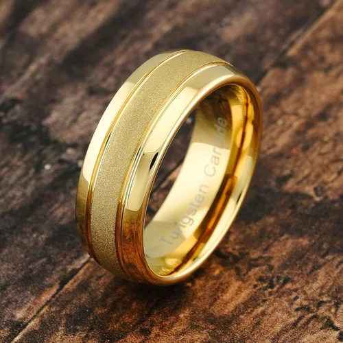 Miniatura 2 de 100S Jewelry - Anillos de tungsteno grabados personalizados para hombres y mujeres, anillo de boda de oro con acabado pulido, borde de cúpula