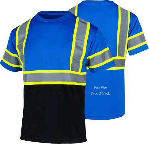 FONIRRA Camisa reflectante de seguridad de alta visibilidad para hombres ANSI Clase 3 Hi Vis, camisas de trabajo de construcción con manga corta Azul