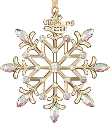 Miniatura 7 de Adorno de Navidad 2025, decoración para árbol de Navidad, corona de Navidad de metal con árbol giratorio fechado 2025, adornos plateados brillantes