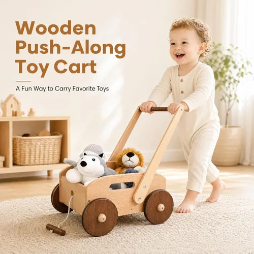 Miniatura 2 de Woodtoe Andador de madera para bebés, caminante de empuje para bebés de velocidad ajustable, juguetes Montessori para bebés que aprenden a caminar