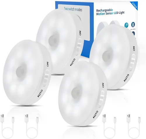 Miniatura 7 de Luz de sensor de movimiento LED recargable mejorada para interiores, batería brillante y duradera, luces de disco adhesivas con sensor de movimiento