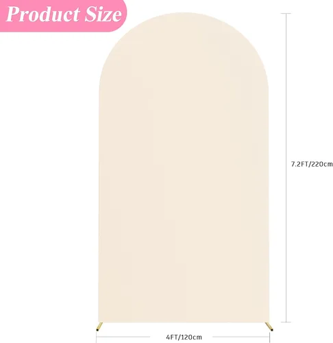 Miniatura 2 de Soporte de arco de boda Putros de 7.2 pies beige con forro de spandex ajustado y parte superior redonda Chiara para cubrir soportes de telón