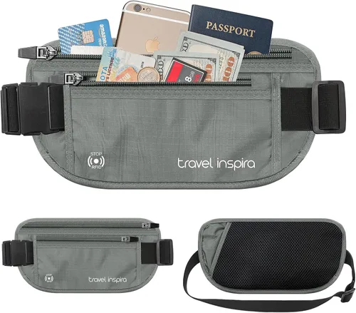 Miniatura 2 de travel inspira Cinturón de dinero de viaje, soporte delgado para pasaporte, bolsa de viaje con bloqueo RFID para proteger efectivo, tarjetas
