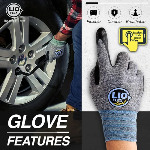 Miniatura 4 de Guantes de trabajo de seguridad con dedos táctiles, 3 pares de guantes de trabajo delgados y ligeros, ideales para trabajadores de almacén, Gris