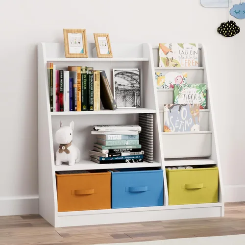 Miniatura 20 de Estantería de 4 niveles para niños de madera, estantería de cinco capas para libros de niños, estante de almacenamiento para bebés y niños pequeños