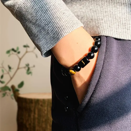 Miniatura 49 de SUMMER LOVE Regalos para el Día del Padre, pulsera con inicial de piedra de ónix negro de 0.394 pulgadas para hombres, pulsera de cuerda trenzada