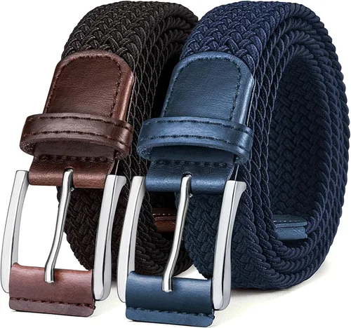 BULLIANT Cinturón para hombre, paquete de 2 unidades, elástico trenzado para hombre, para golf, caza, pantalones de mezclilla, 1 38 pulgadas