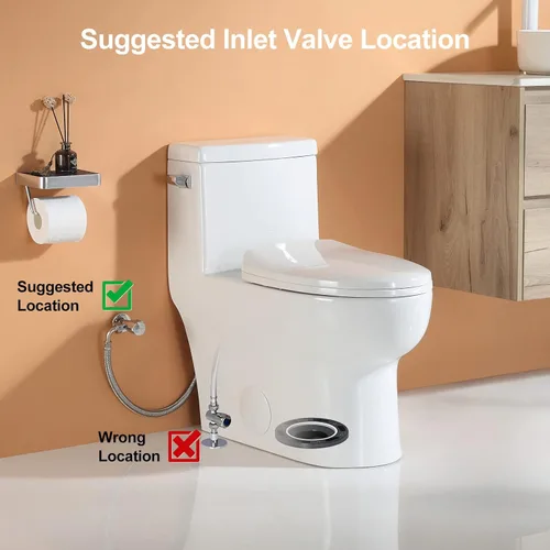 Miniatura 8 de HOROW HR-ST076W - Inodoro alargado con palanca de viaje a la izquierda, inodoro de una pieza para baño, asiento de cierre suave incluido, descarga