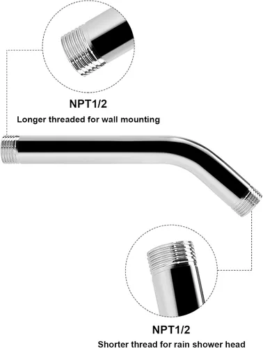 Miniatura 3 de NearMoon Brazo de ducha con brida, hecho de tubo extensor de extensión de ducha de acero inoxidable 304, montado en pared para cabezal de ducha fijo