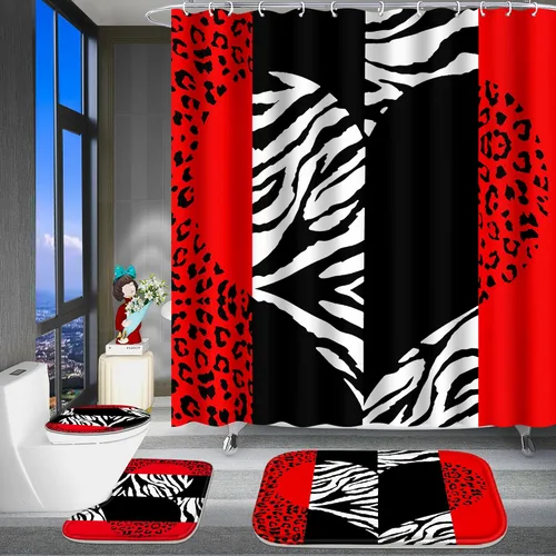 Miniatura 7 de Poedist - Juego de cortinas de ducha para baño, 4 piezas, diseño de leopardo azul brillante, incluye cortinas de ducha y tapetes para baño