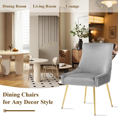 Miniatura 8 de adochr Juego de 2 sillas de comedor de terciopelo, modernas sillas de cocina tapizadas con asa y respaldo plisado, silla decorativa de mediados