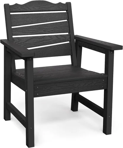 Miniatura 14 de Silla de patio resistente a la intemperie, sillas de patio al aire libre de madera de polietileno con asiento curvado ergonómico, sillas de comedor