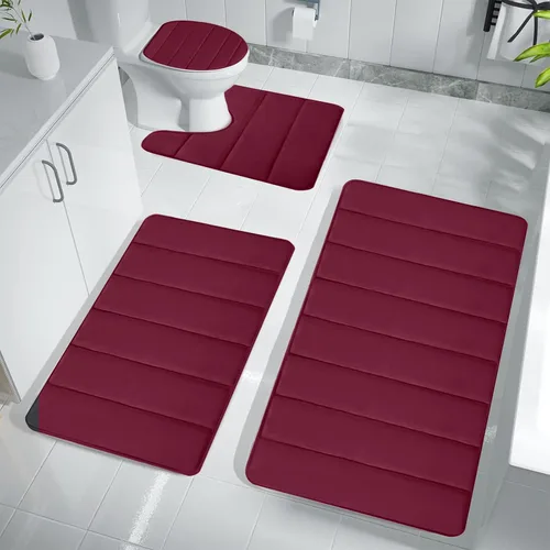 Miniatura 8 de Bathroom Rugs for 3 Pieces, Memory Foam Bath Mat Set, Universal Toilet Mats, Soft Comfortable, Water Absorption, Non-Slip, Thick, Machine Washable