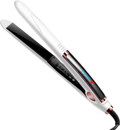Plancha plana de 1 pulgada, plancha plana profesional de cerámica para alisar el cabello rizado, plancha plana de doble voltaje para bordes, Blanco