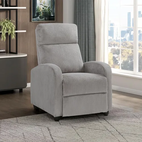 Miniatura 8 de Lexicon Sillón Reclinable de Pana con Respaldo Empujable Sillón Butaca Reclinable de Empuje hacia Atrás, Marco de Madera Sólida y Base de Metal