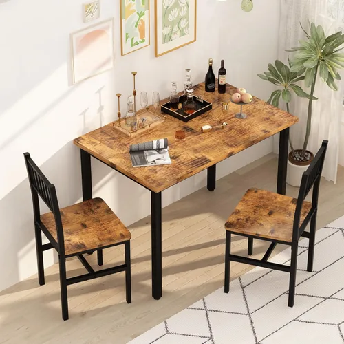 Miniatura 2 de Lamerge Juego de mesa de cocina pequeña para 2, mesa de desayuno industrial y 2 sillas, juego de mesa de comedor de 3 piezas para comedor, sala