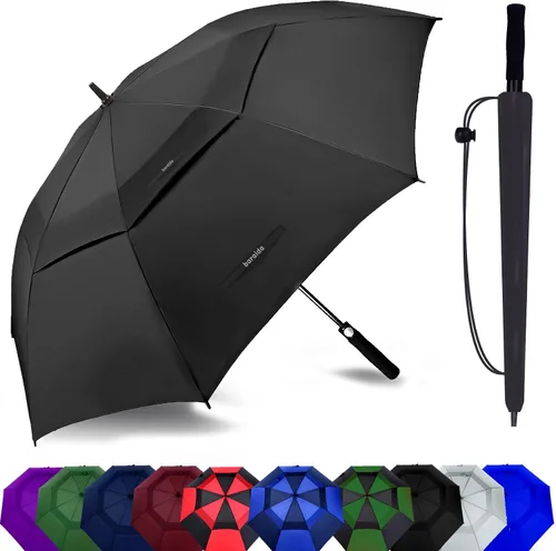 Miniatura 28 de Paraguas de golf extragrande de 62, 68 y 72 pulgadas, con doble dosel ventilado, resistente al viento, impermeable, de apertura automática