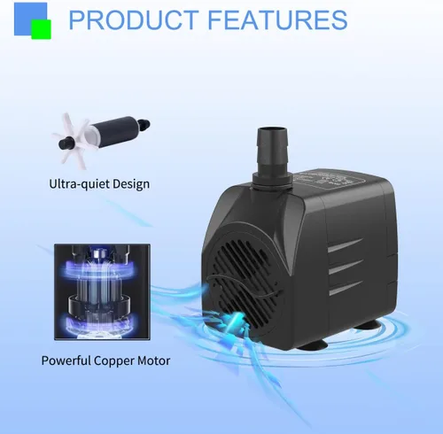 Miniatura 4 de Bomba de agua sumergible de 400 GPH ultra silenciosa para fuente, estanque, acuario, hidropónica con cable de alimentación de 6 pies