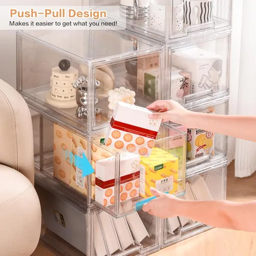 Miniatura 5 de DILIBRA Paquete de 2 cajones grandes apilables de almacenamiento, organizadores de cajones de plástico transparente para baño debajo del fregadero