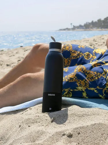 Miniatura 6 de Aquio IBTB2BB - Botella de hidratación aislada de acero de doble pared con altavoz inalámbrico Bluetooth recargable, alimentado por iHome, Midnight