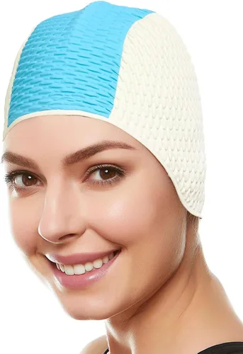 Miniatura 22 de BeeMo Gorro de Natación de Látex para Mujeres - Gorro de Natación de Goma - Suave Cómodo Elástico Elegante Diseño de Corte Bajo Protege el Cabello