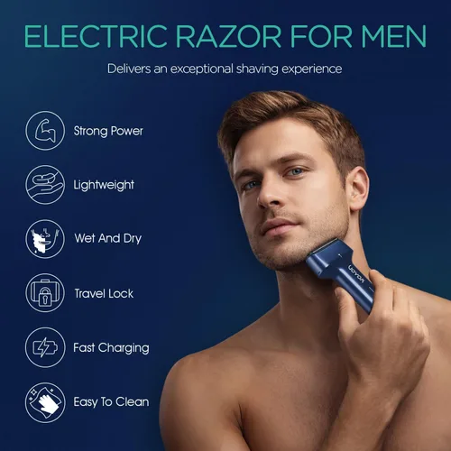 Miniatura 2 de VOYOR Afeitadora eléctrica de aluminio para hombres, afeitadora 3 en 1 para hombres con doble lámina de afeitado húmedo y seco, afeitado ligero