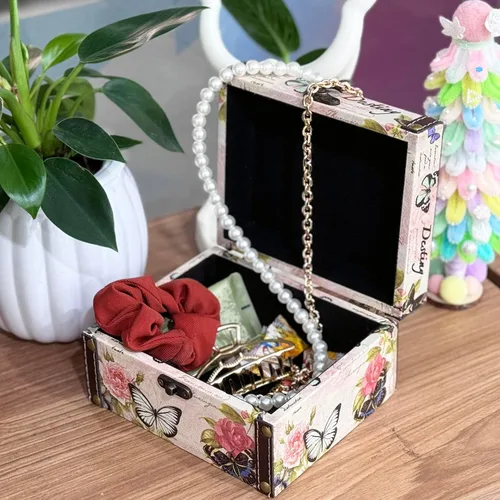 Miniatura 5 de Joyero de mariposa rosa caja decorativa de almacenamiento para joyas, baratijas, fotos, caja de madera del tesoro para mujeres y niñas, regalos caja