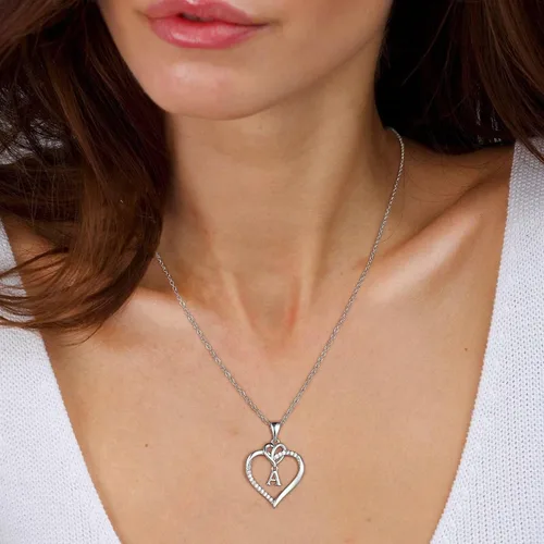 Miniatura 3 de STORUP Collares con inicial de corazón para mujeres y niñas, chapado en oro de 14 quilates, circonita cúbica, inicial de la A a la Z, collar