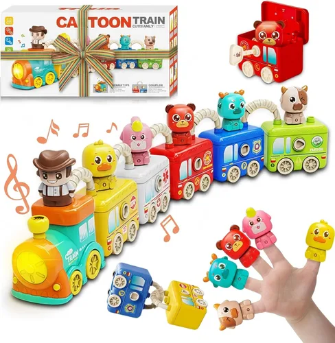 Montessori - Juguetes de tren para niños de 2, 3 y 4 años, juego de tren de aprendizaje para niños pequeños con luces y sonidos, transporte de 6