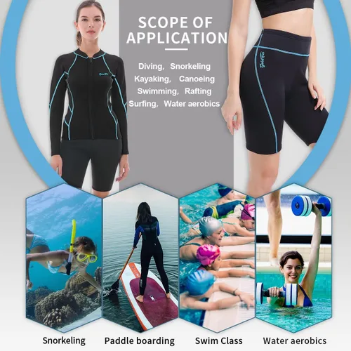 GoldFin Traje de neopreno para mujer, camiseta y pantalones cortos de neopreno de 0.079 pulgadas (0.079 in), pantalones cortos para aeróbic