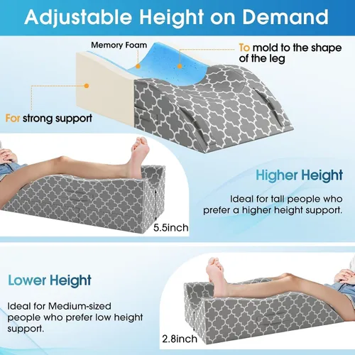 Miniatura 3 de Almohada de pierna CloudBliss, almohada de elevación de pierna para después de la cirugía, espuma viscoelástica ajustable con funda para hielo