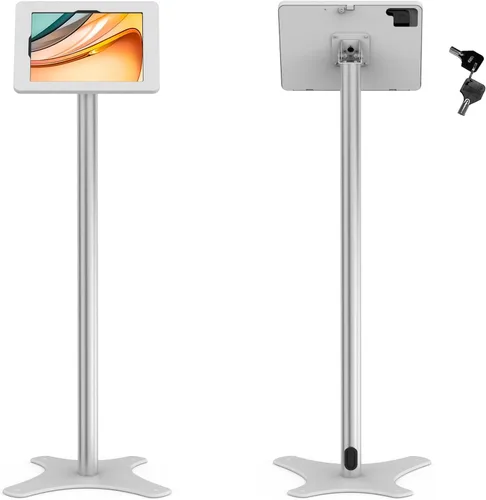 Miniatura 8 de Soporte de piso para tableta compatible con iPad 7 8 9 de 10.2 pulgadas, rotación de metal con cerradura para tableta+poste de aluminio+base