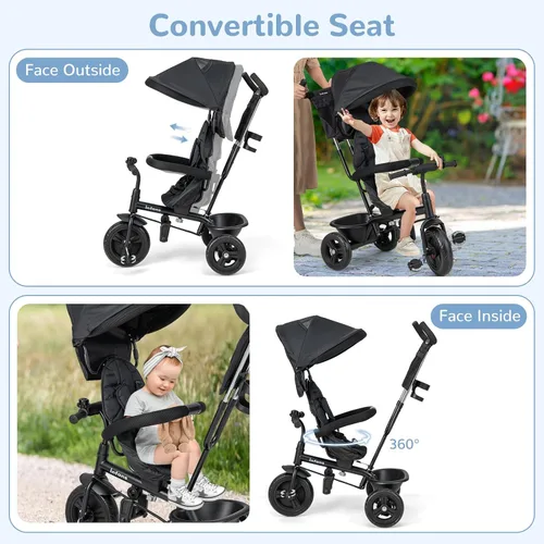 Miniatura 6 de INFANS Triciclo para Niños, Triciclo de Bebé 6 en 1 Bicicleta para Niños Pequeños con Asiento Reversible, Mango de Empuje Ajustable, Control