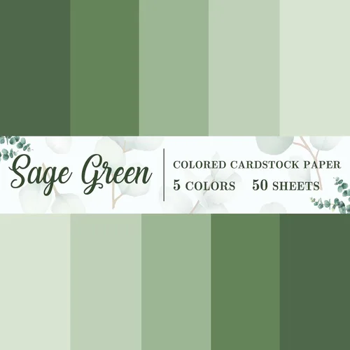 JarThenaAMCS 50 hojas de papel cartulina grueso verde salvia de 8.5 x 11 pulgadas, 5 colores degradados, papel de álbum de recortes de colores para