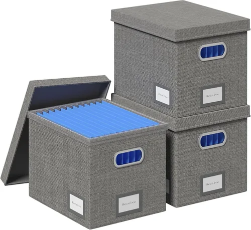 Miniatura 8 de Caja Organizadora de Archivos – Cajas de Archivos para Colgar Archivos con Tapa, Juego de 2 Carpetas Colgantes Decorativas Tamaño Carta Organizador