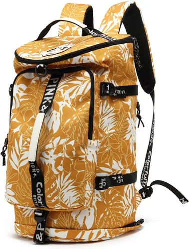 Bolsa de lona de gimnasio Kalesi con compartimento para zapatos, mochila de 4 vías impermeable para viajes, deporte, senderismo, portátil, Amarillo
