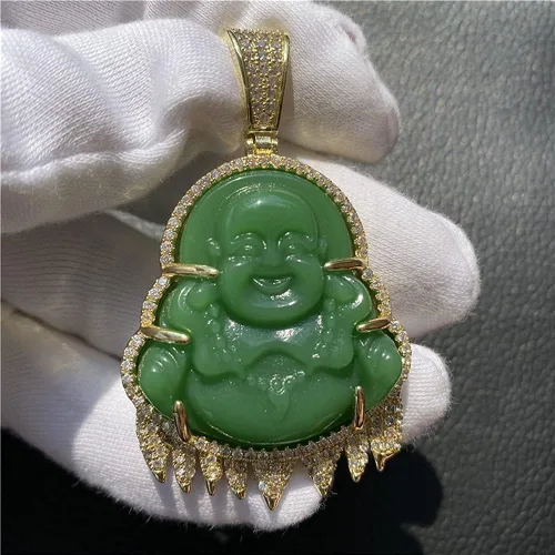 Miniatura 4 de Collar con colgante de jade verde con diseño de buda sonriente y sonriente de jade hecho a mano de 0.118in 23.6in
