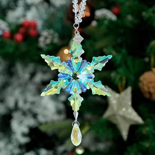 Miniatura 7 de Adornos de Navidad anuales 2025 con estrella de copo de nieve de cristal, adornos para árbol de Navidad, colgante, atrapasoles, decoración colgante