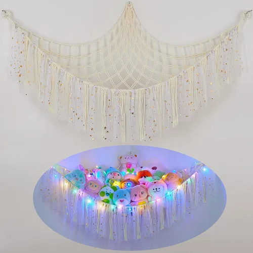 Miniatura 14 de FIOBEE Red de Animales de Peluche o Hamaca con Luz LED, Hamaca de Juguetes Colgante Organizador de Almacenamiento Soporte para Animales de Peluche