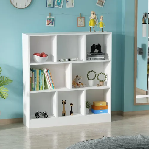 Miniatura 3 de ECACAD Estantería de madera con estantes abiertos de 3 niveles, organizador de almacenamiento de 8 cubos para sala de estar, oficina en casa, blanco
