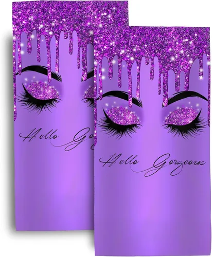 Hello Gorgeous - Juego de 2 toallas de mano decorativas para baño, hogar, hotel, spa, gimnasio, yoga, 14 x 28 pulgadas Morado