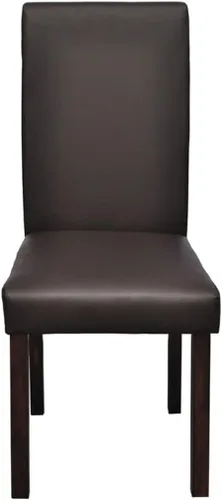 Miniatura 3 de Juego de 4 sillas de comedor modernas de piel sintética con marco de madera marrón con respaldo de asiento acolchado, cómodo estilo de granja