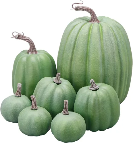 Miniatura 24 de Lizxun 7 calabazas artificiales de Halloween de espuma de imitación de calabaza naranja, calabazas de espuma de cosecha de otoño para otoño, Acción
