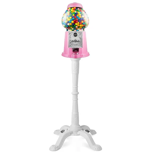 Olde Midway Máquina de chicles de 15 pulgadas con soporte, color rosa, dispensador de caramelos de chicle de estilo vintage con globo de vidrio y