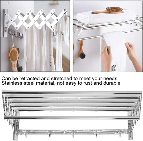 Miniatura 6 de Stainless Steel Retractable Towel Rack Bathroom Organizer Home Hotel Use